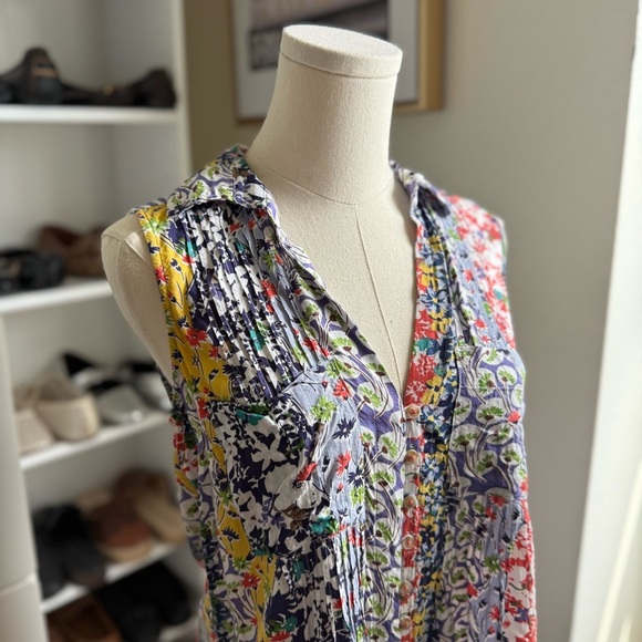 Anthropologie Maeve Colorful Whimsical Pintucked Sleeveless Blouse Size Small - Picture 6 of 11